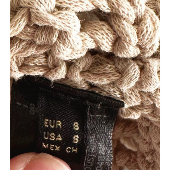 Massimo Dutti Open Loose Knit Chunky Sweater Small Oversized Cropped Grunge Tan - Picture 5 of 8